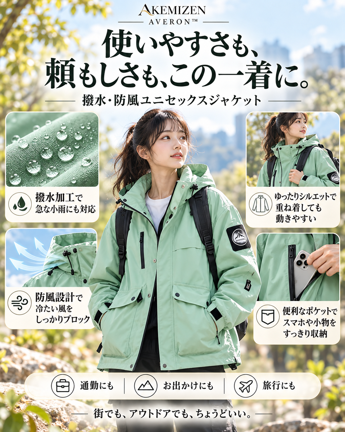 AVERON™｜防水・防風ユニセックスジャケット