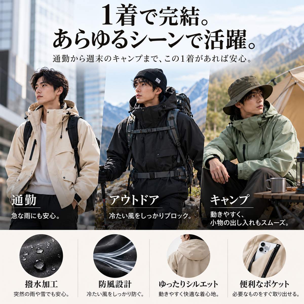 AVERON™｜防水・防風ユニセックスジャケット